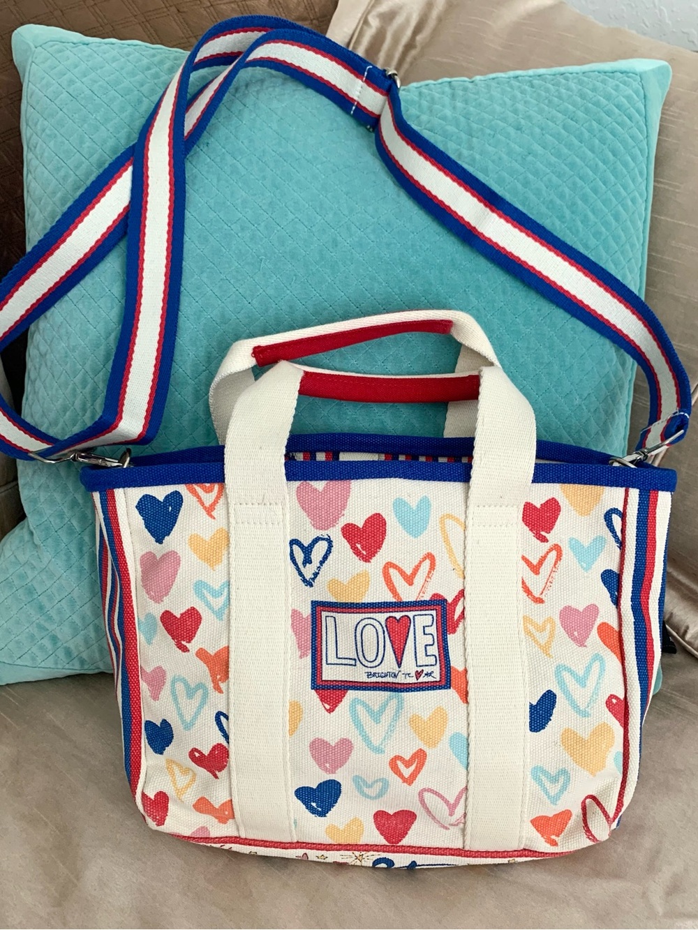 Brighton LOVE Heart Print Canvas Tote Bag Crossbody in Multi-Color